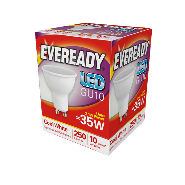 Eveready 3W GU10 LED - Wide Beam Angle - 250lm - 4000K - Non Dimmable