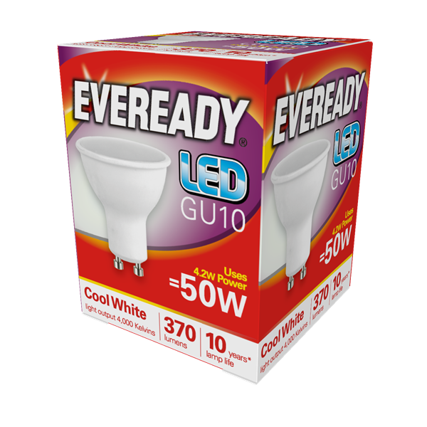 Eveready 5W GU10 LED - Wide Beam Angle - 370lm - 4000K - Non Dimmable