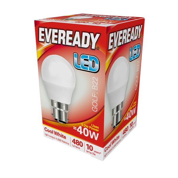 Eveready 6W B22 Golf LED - 40W Replacement - 480lm - 4000K - Non Dimmable