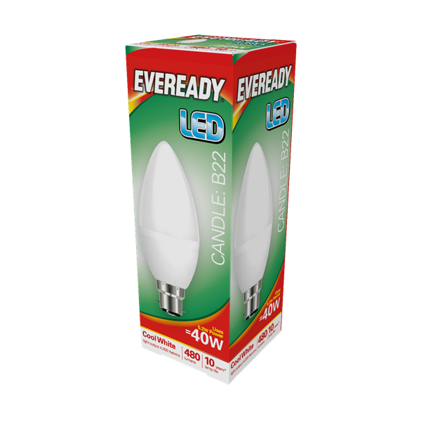 Eveready 6W B22 Candle LED - 40W Replacement - 480lm - 4000K - Non Dimmable