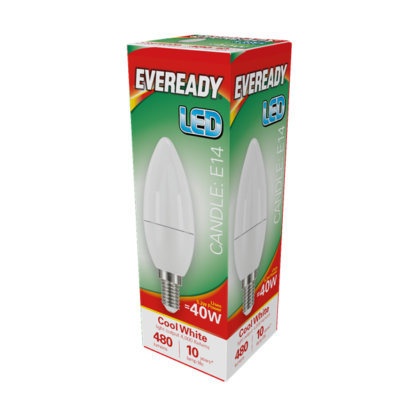 Eveready 6W E14 Candle LED - 40W Replacement - 480lm - 4000K - Non Dimmable
