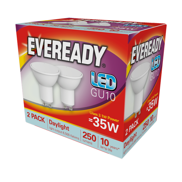 S15290 Eveready Led Gu10 250lm Daylight, Pack Of 2
