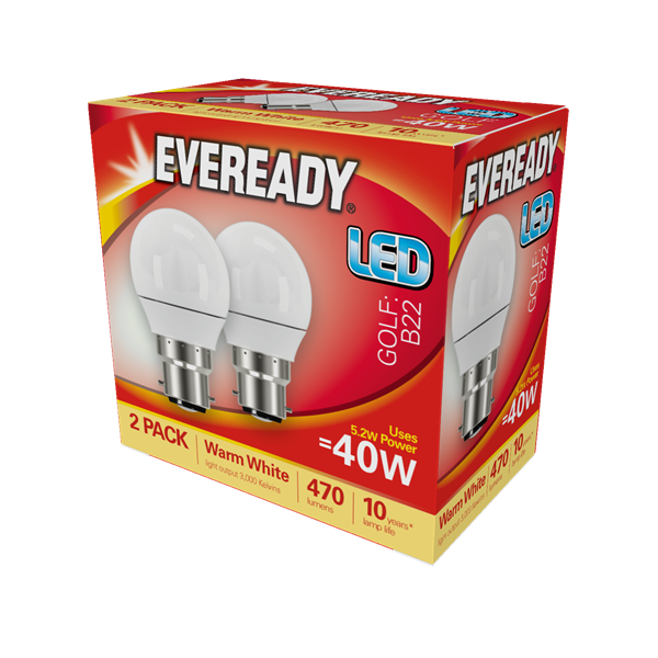 S15293 Eveready Led Golf 470LM Opal B22 (BC) Warm White, Pack Of 2