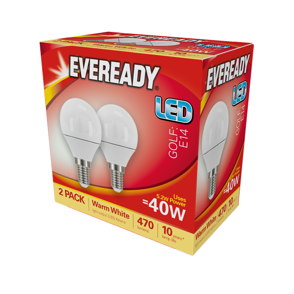 S15295 Eveready Led Golf 470lm Opal E14 (SES) Warm White, Pack Of 2