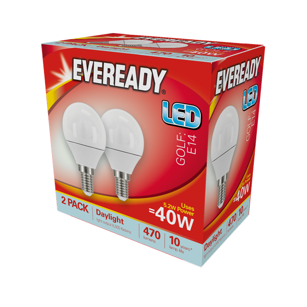 S15296 Eveready Led Golf 480LM Opal E14 (SES) Daylight, Pack Of 2