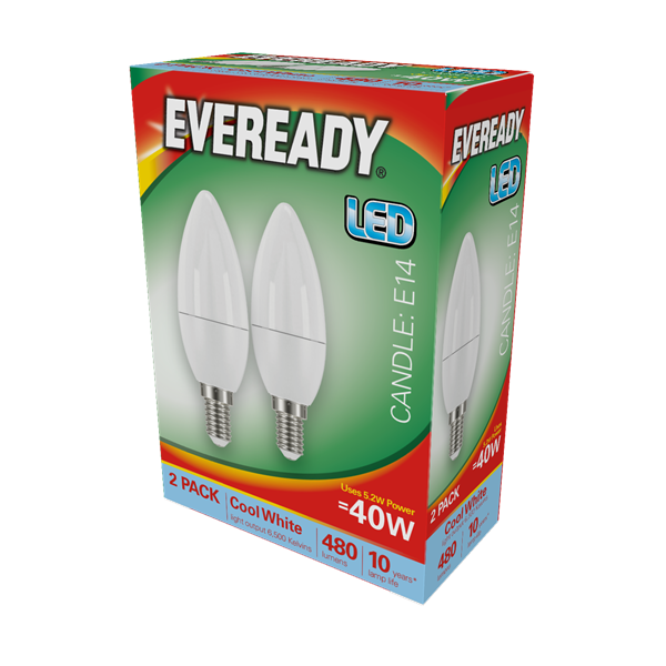 S15300 Eveready Led Candle 470LM Opal E14 (SES) Daylght, Pack Of 2