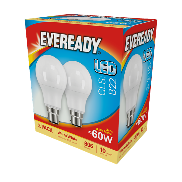 S15301 Eveready Led Gls 806LM B22 (BC) Warm White, Pack Of 2