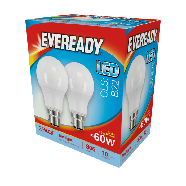 S15302 Eveready Led Gls 806LM B22 (BC) Day light, Pack Of 2