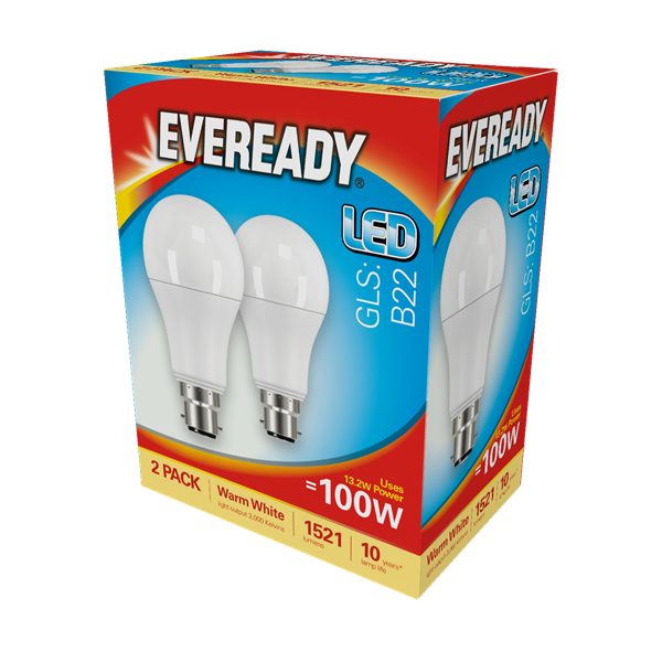 S15305 Eveready Led Gls 1521LM B22 (BC) Warm White, Pack Of 2