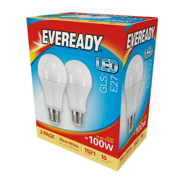 S15307 Eveready Led Gls 1521LM E27 (ES) Warm White, Pack Of 2