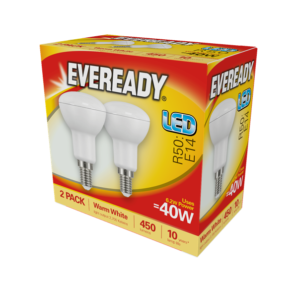 S15336 Eveready Led R50 470LM Opal E14 (SES) Warm White, Pack Of 2
