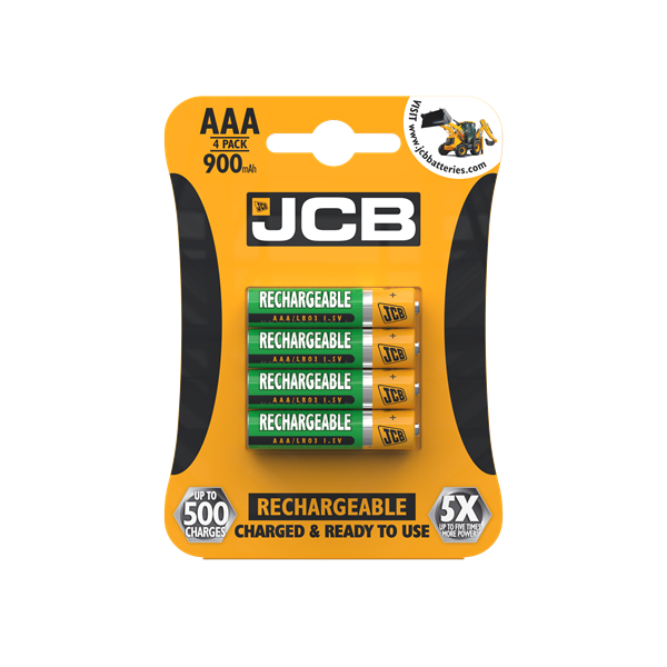 JCB AAA Batteries - 900mAh Rechargeable - 4 Pack