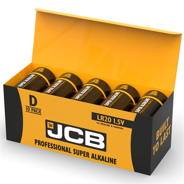 JCB Super Alkaline Industrial D Batteries - 10 Pack