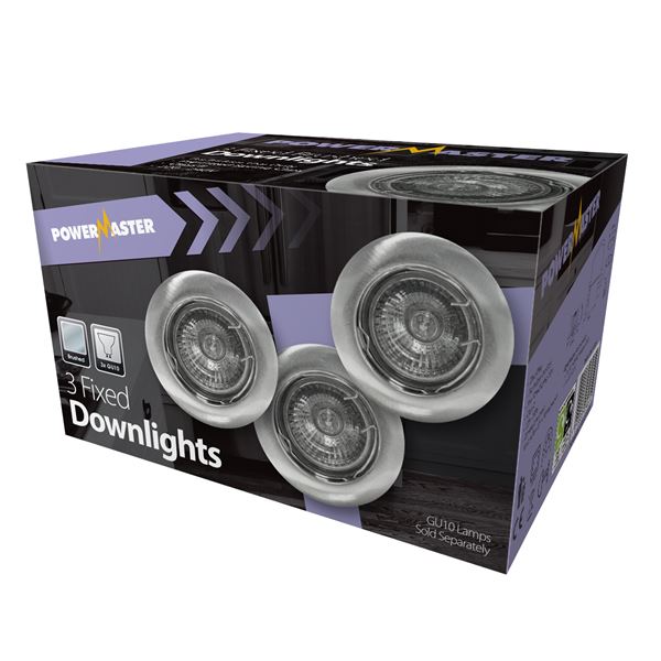 Powermaster Indoor 3 Pack Fixed Downlights - Brushed Chrome