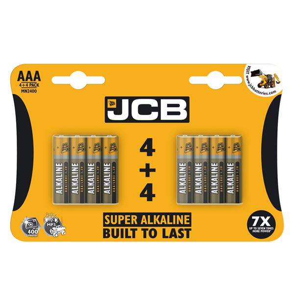 JCB Super Alkaline AAA Batteries - 8 Pack