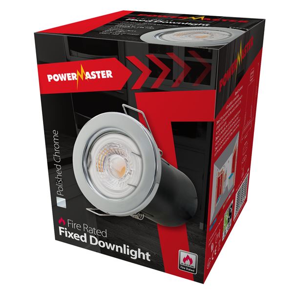 Powermaster Fire Rated Fixed Downlight - Chrome