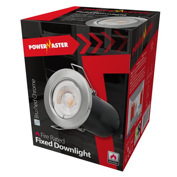 Powermaster Fire Rated Fixed Downlight - Brushed Chrome
