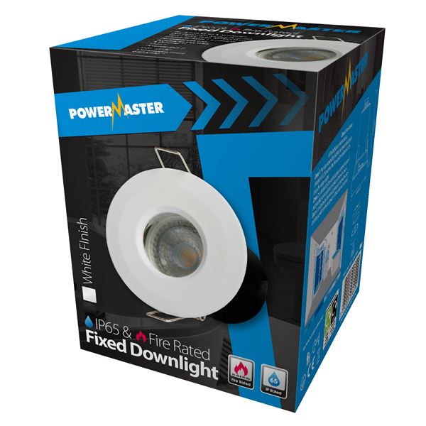 Powermaster Fire Rated & Ip65 Fixed Downlight - White