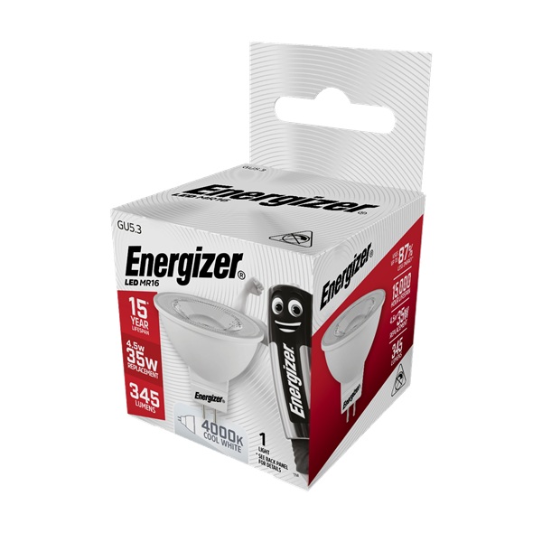 S8833 ENERGIZER LED GU5.3 345LM 4.5W 4,000K (COOL WHITE), PACK OF 1