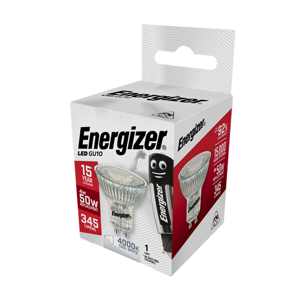 S9409 ENERGIZER LED GU10 345LM 4W 4,000K (COOL WHITE), PACK OF 1