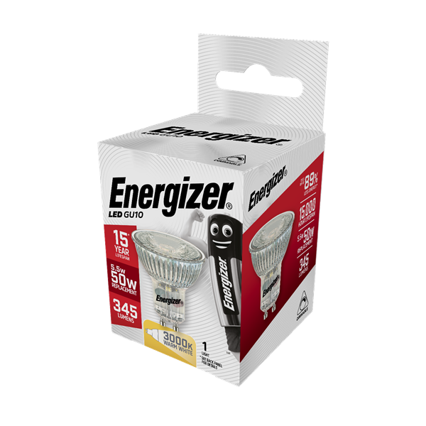 S9410 ENERGIZER LED GU10 375LM 5.5W 2,700K (WARM WHITE) DIMMABLE, PACK OF 1