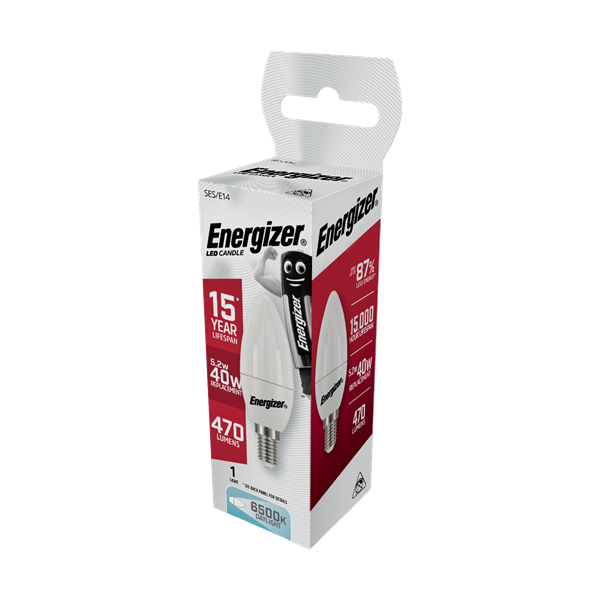 S9418 ENERGIZER LED CANDLE 470LM 5.2W OPAL E14 (SES) 6,500K (DAYLIGHT), PACK OF 1