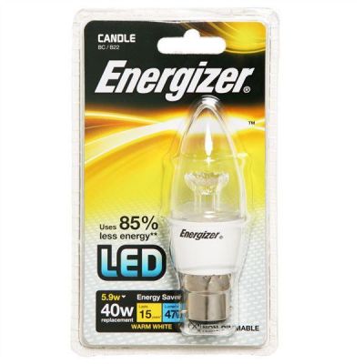 S8903 Energizer Led Candle 470LM 5.9W Clear B22 (BC) Warm White