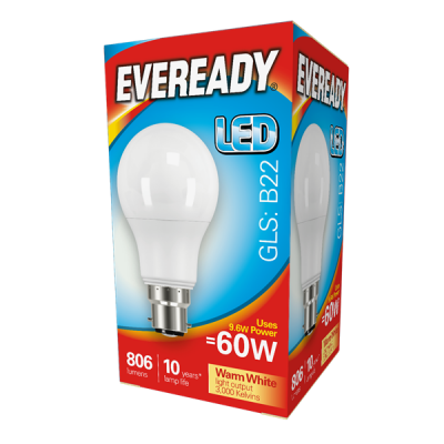 Eveready Led GLS 806LM B22 (BC) Warm White,Pack Of 5