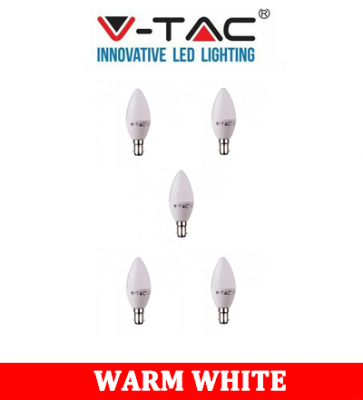 V-TAC 299D 5.5W Plastic Candle Bulb With Samsung Chip Colorcode:3000K B15 DIMMABLE 5PCS /Pack