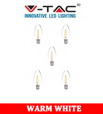 V-TAC 284D 4W Candle Filament Bulb -Clear Cover With Samsung Chip Colorcode:3000K B15 DIMMABLE