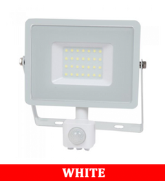 V-TAC 30-S 30W SMD PIR Sensor Floodlight With Samsung Chip Colorcode:6400K White Body White Glass