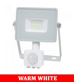 V-Tac 10-S 10w Smd Pir Sensor Floodlight With Samsung Chip Colorcode:3000k White Body White Glass
