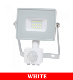 V-Tac 10-S 10W SMD Pir Sensor Floodlight With Samsung Chip Colorcode:6400k White Body White Glass