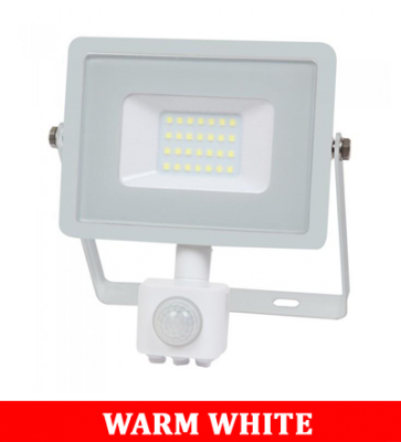 V-TAC 20-S 20W SMD Pir Sensor Floodlight With Samsung Chip Colorcode:3000k White Body White Glass