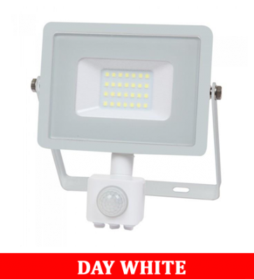 V-TAC 20-S 20W SMD Pir Sensor Floodlight With Samsung Chip Colorcode:4000k White Body White Glass