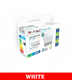V-Tac 1900 9W A60 Led Plastic Bulb Colorcode:6400k E27 3pcs/Pack