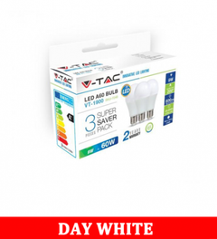 V-Tac 1900 9W A60 Led Plastic Bulb Colorcode:4000k E27 3pcs/Pack