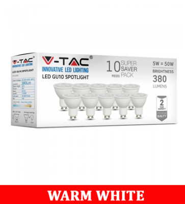 V-TAC 2305 5W GU10 Plastic Spotlight With Ic Driver & Lens Colorcode:3000K 38'D 10PCS/PACK