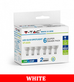 V-TAC 2225 5W SMD White Plastic Spotlight-Milky Cover Colorcode:6400k Gu10 110'd 6pcs/Pack