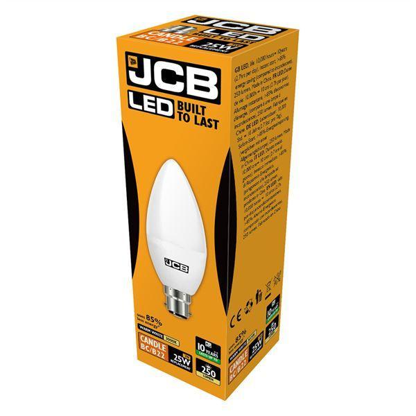 JCB 3W B22 Candle LED - 25W Replacement - 250lm - 3000K - Non Dimmable